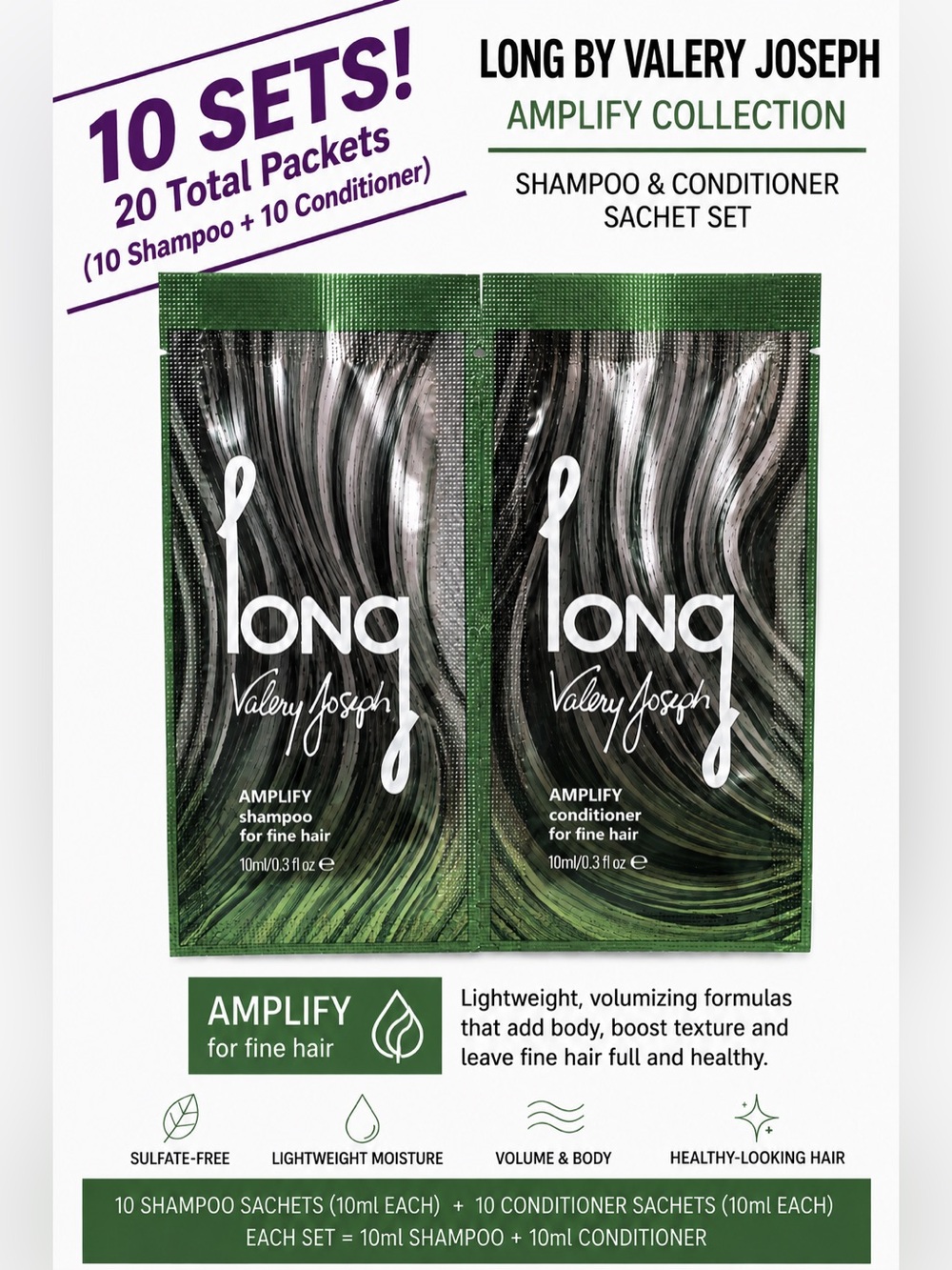Valery Joseph AMPLIFY Shampoo & Conditioner 10 Sets (Green)